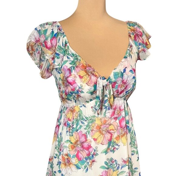 NWT Hale Bob Tiered Babydoll Dress Sz.S Floral Chiffon Flatter Sleeve Romantic - Picture 3 of 15